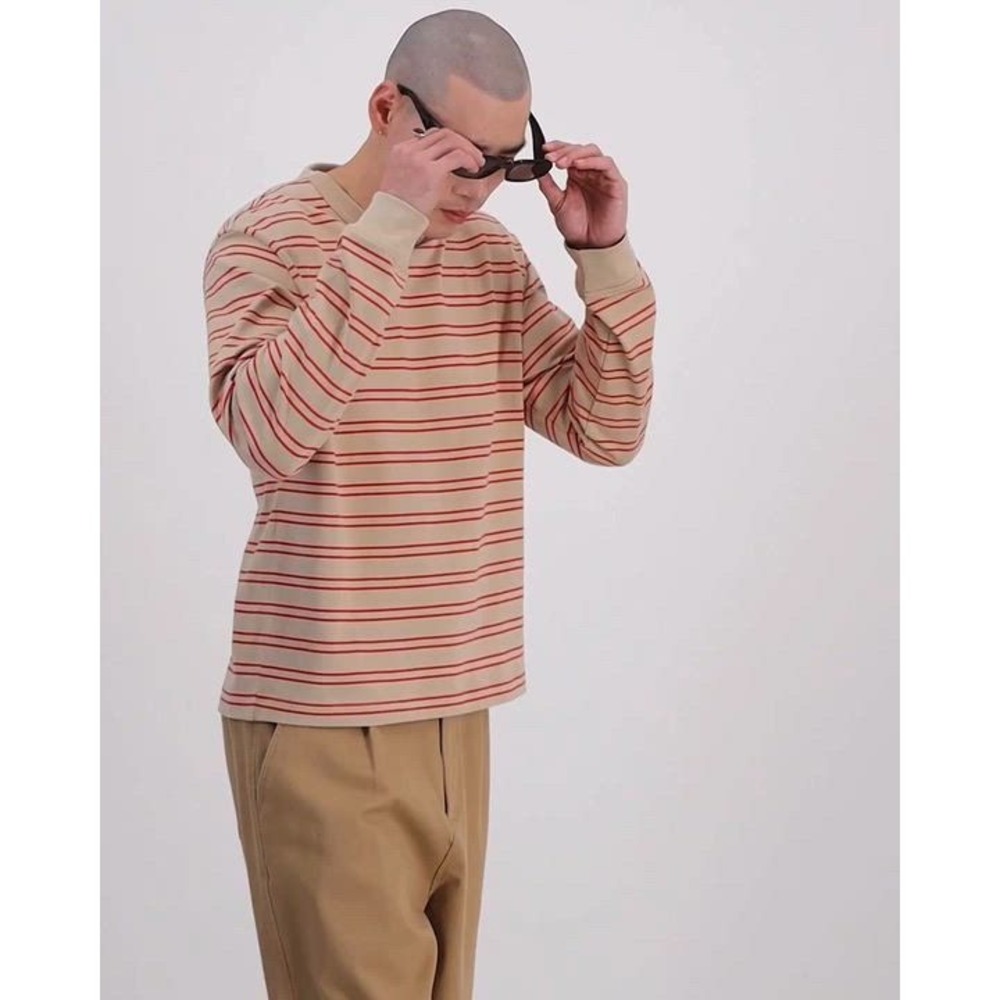 Mode of One Mens Long Sleeve Stripe T-Shirt Cinnamon Brulee XL 100194425MN